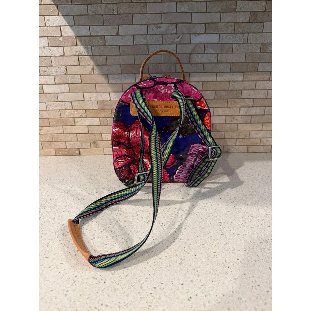 Consuela Mini Backpack Floral Rose Print Patent Leather Travel Bag Purse